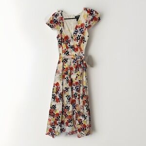 DKNY Floral Wrap Midi‎ Dress Womens Sz 6 Blush Pink Fairycore Feminine Dainty